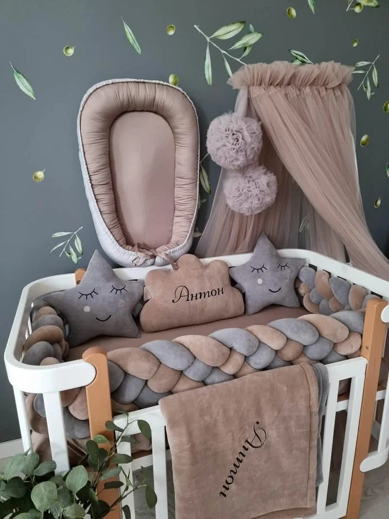 Baby Boy Bedding Set Gray Cappuccino - Cloud & 2 Star Face Pillows