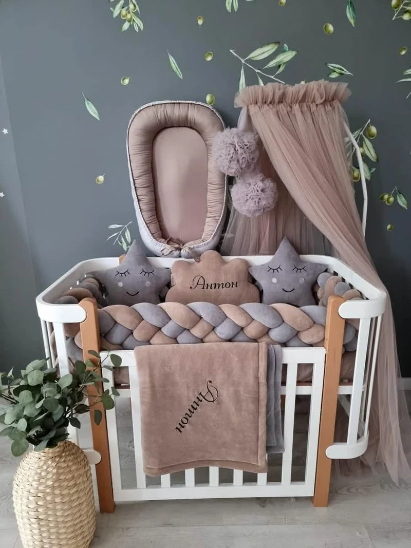 Baby Boy Bedding Set Gray Cappuccino - Cloud & 2 Star Face Pillows