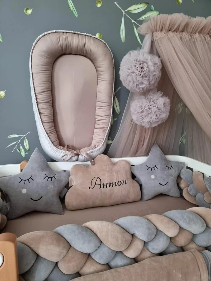 Baby Boy Bedding Set Gray Cappuccino - Cloud & 2 Star Face Pillows