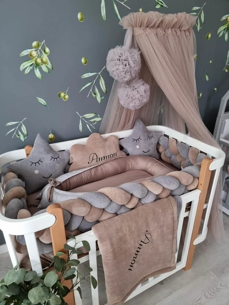 Baby Boy Bedding Set Gray Cappuccino - Cloud & 2 Star Face Pillows