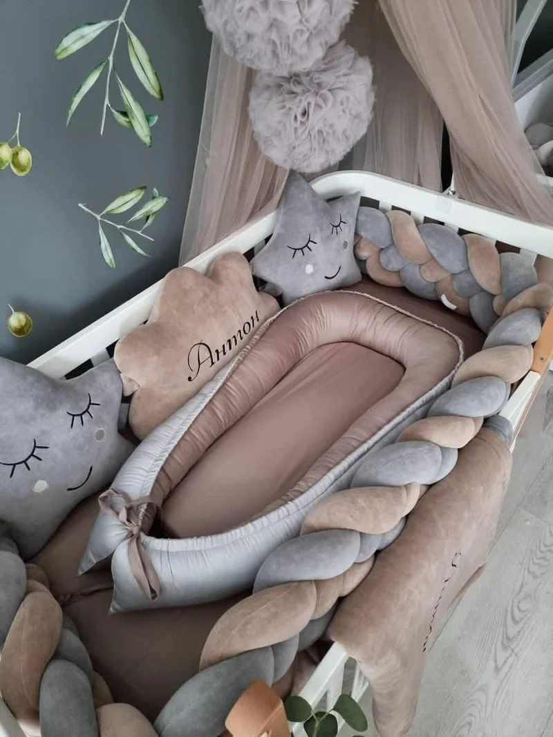 Baby Boy Bedding Set Gray Cappuccino - Cloud & 2 Star Face Pillows