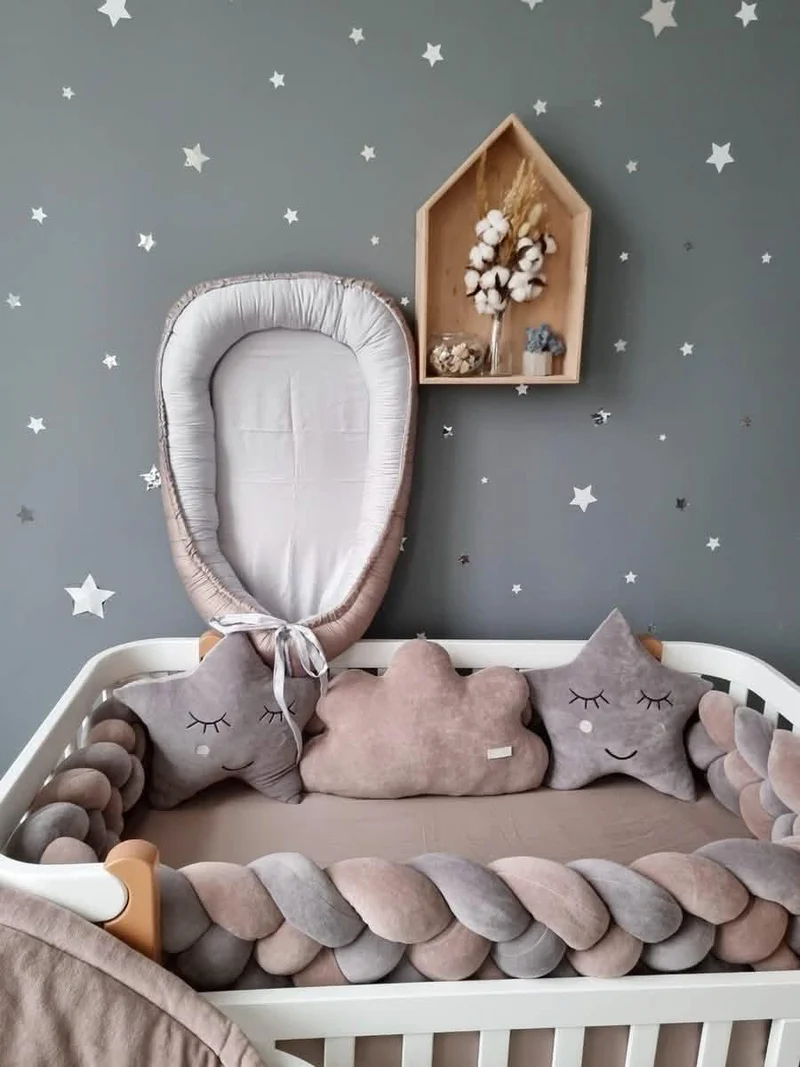 Baby Boy Bedding Set Gray Cappuccino - Cloud & 2 Star Face Pillows