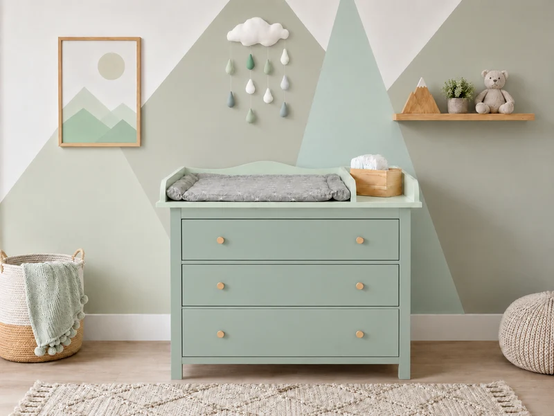 Wickelaufsatz für HEMNES-Kommode mit 3 Schubladen – XXL, pastellgrün, mit Trennfach – Wickelfläche 78 × 78 cm
