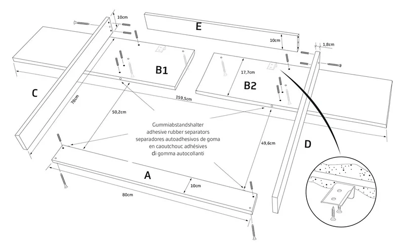 Wickelaufsatz für HEMNES-Kommode mit 8 Schubladen – gerade, mit Blende – Wickelfläche 78 × 78 cm