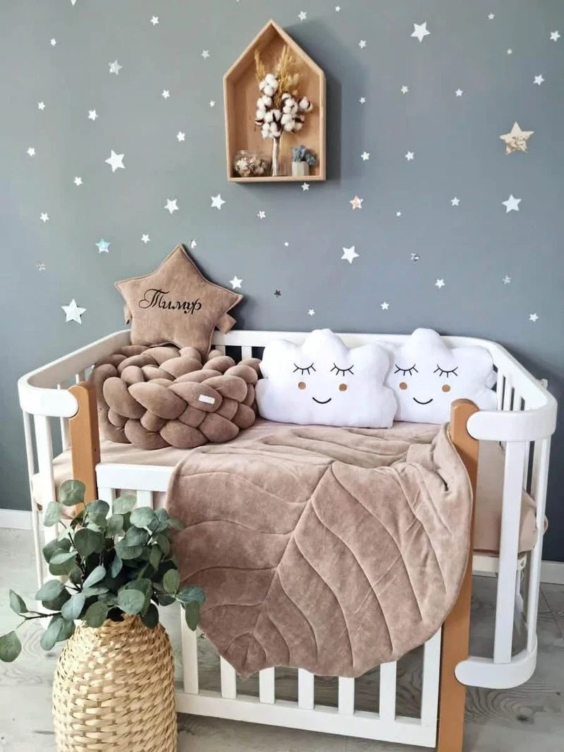 Baby Leaf Play Mat Blush Rose | Handmade Cotton Velour
