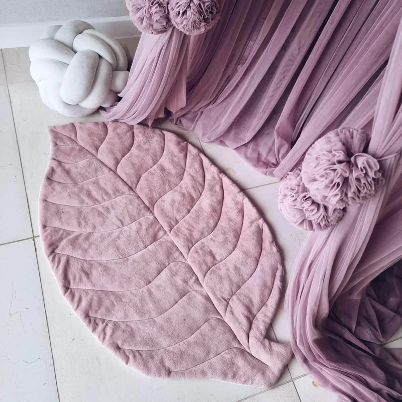 Baby Leaf Play Mat Blush Rose | Handmade Cotton Velour