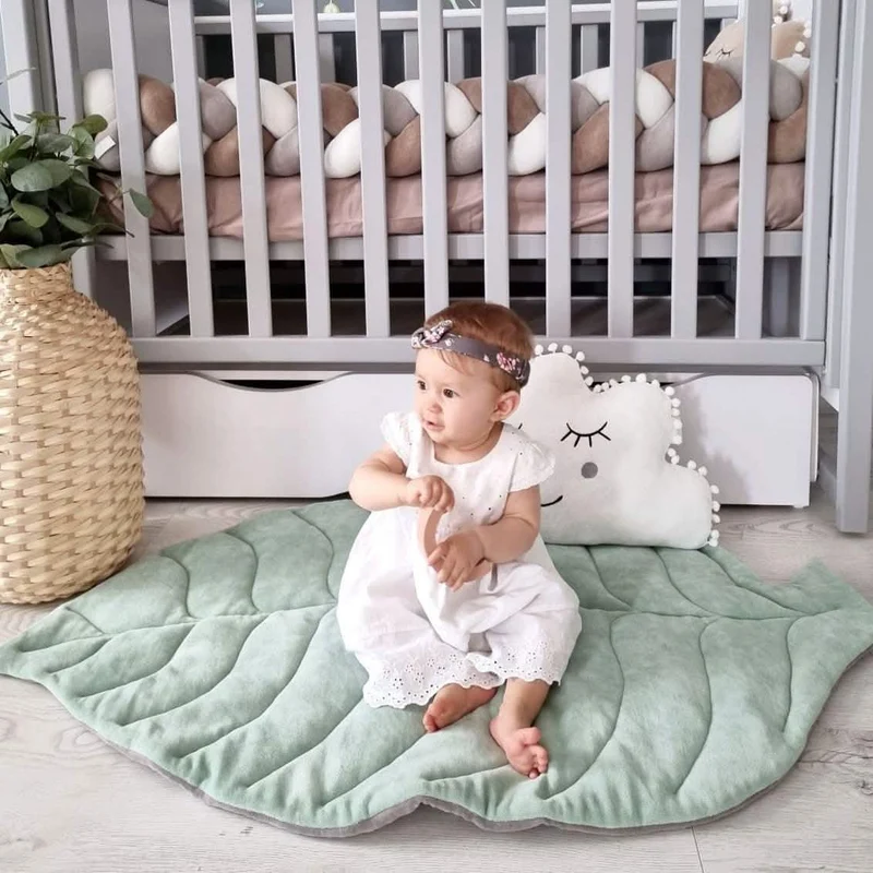 Baby Leaf Play Mat Pistachio | Handmade Cotton Velour
