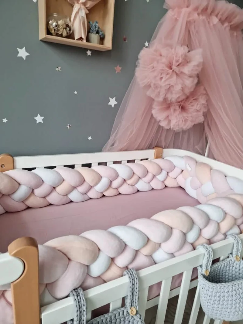 Double Braided Crib Bumper Blue White 20 cm