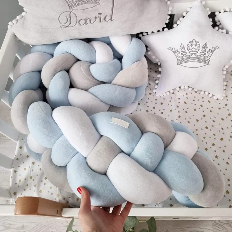 Double Braided Crib Bumper Blue White 20 cm