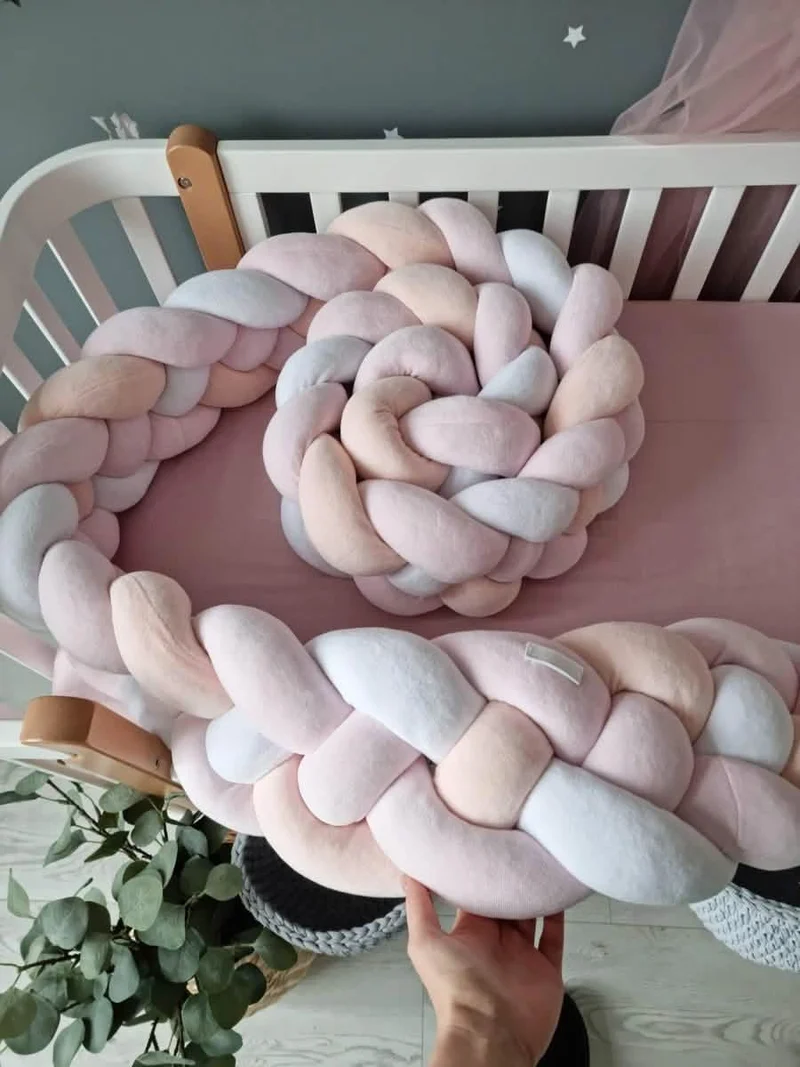 Double Braided Crib Bumper Blue White 20 cm