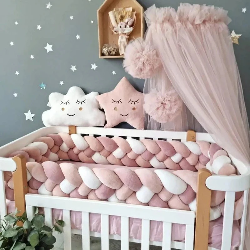 Double Braided Crib Bumper Blush Shadows 20 cm