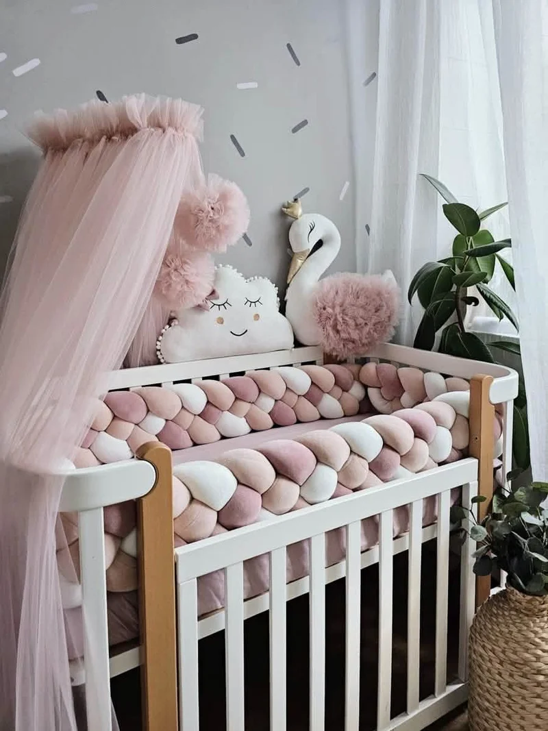 Double Braided Crib Bumper Blush Shadows 20 cm