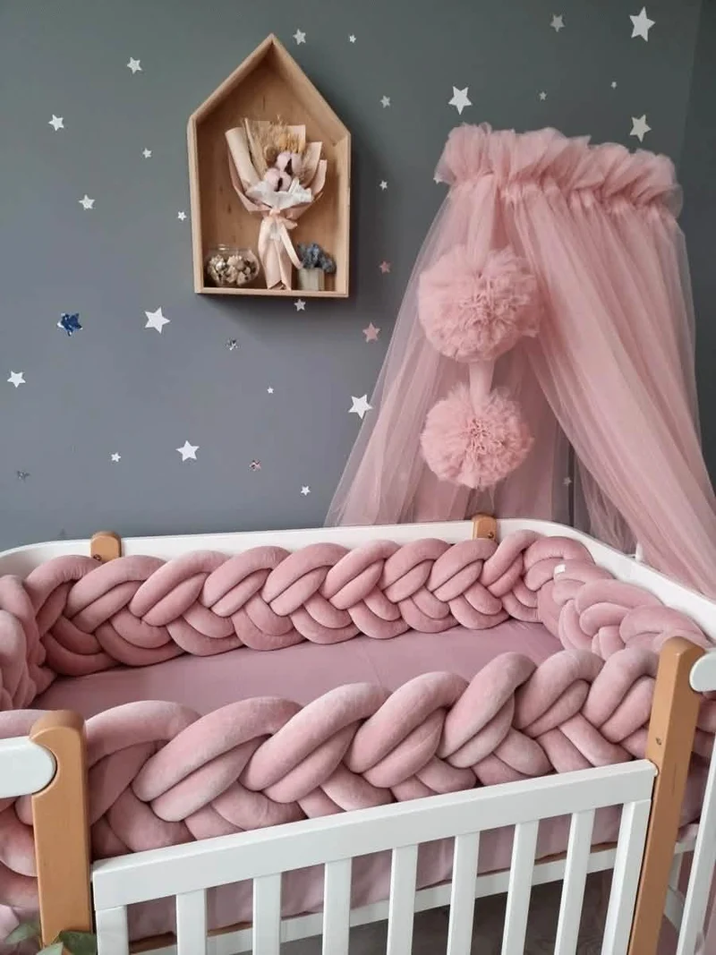 Braided Crib Bumper Blush Rose 20 cm