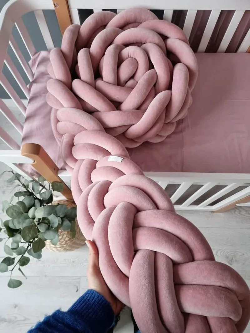 Braided Crib Bumper Blush Rose 20 cm