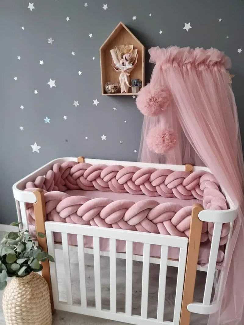 Braided Crib Bumper Blush Rose 20 cm