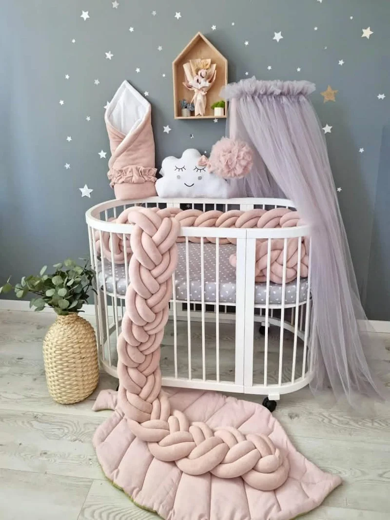 Braided Crib Bumper Blush Rose 20 cm