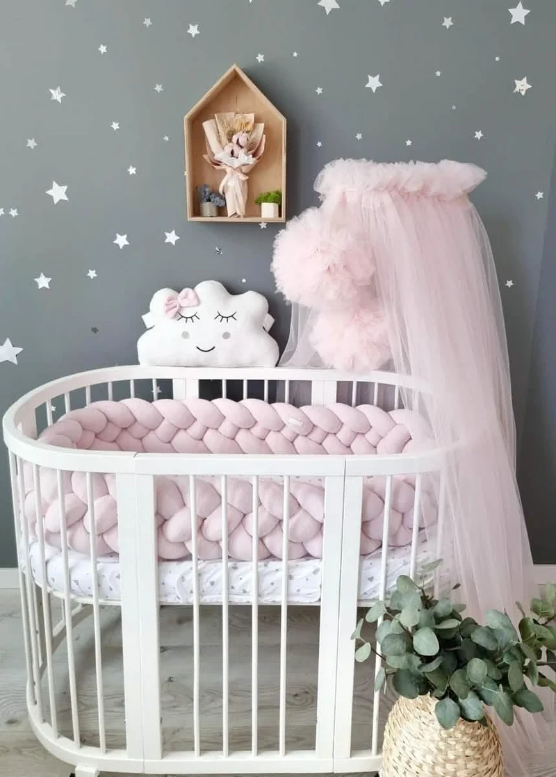 Double Braided Crib Bumper Blush Rose 20 cm