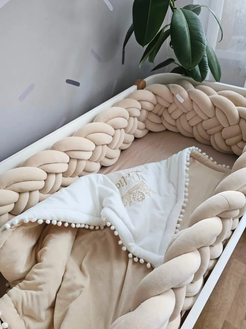 Braided Crib Bumper Beige 25 cm