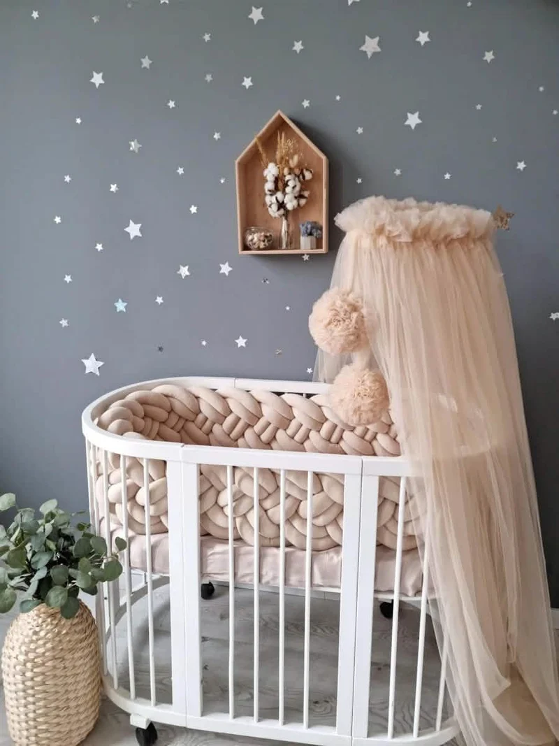Braided Crib Bumper Beige 25 cm