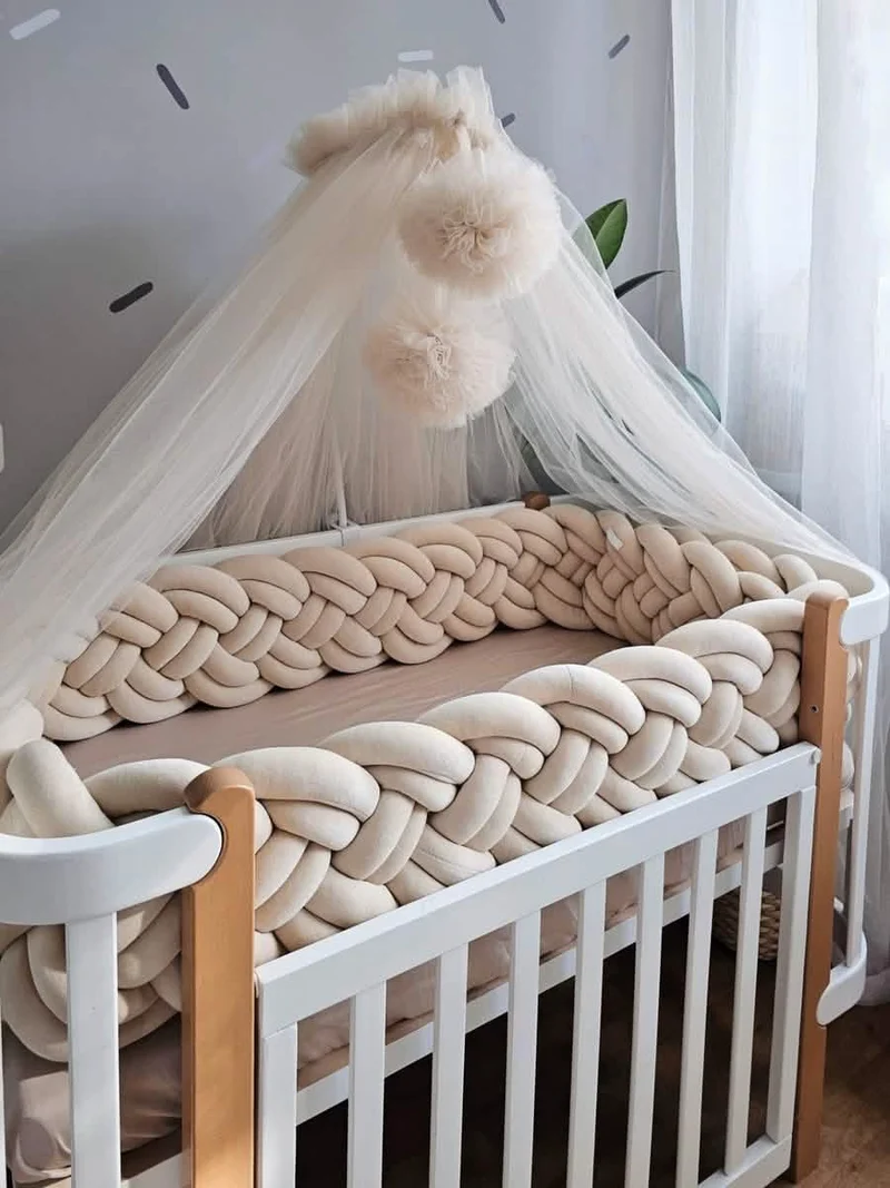 Braided Crib Bumper Beige 25 cm