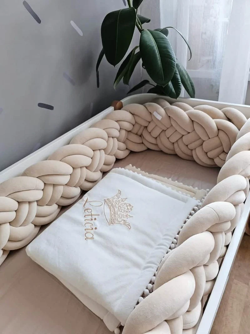 Braided Crib Bumper Beige 25 cm