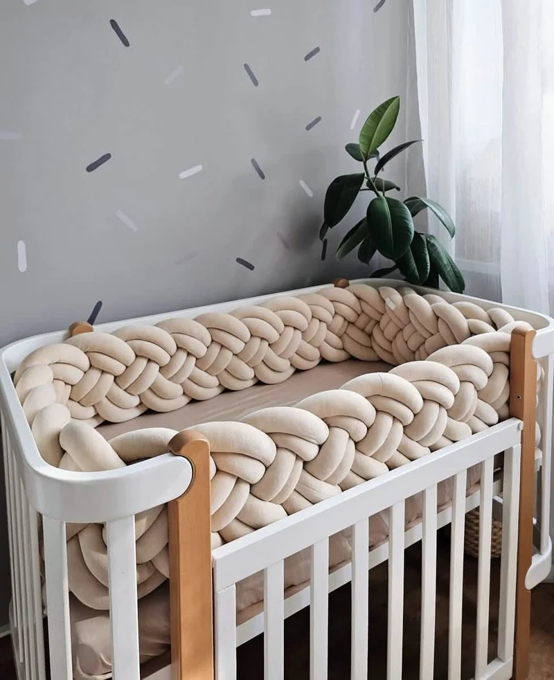 Braided Crib Bumper Beige 25 cm