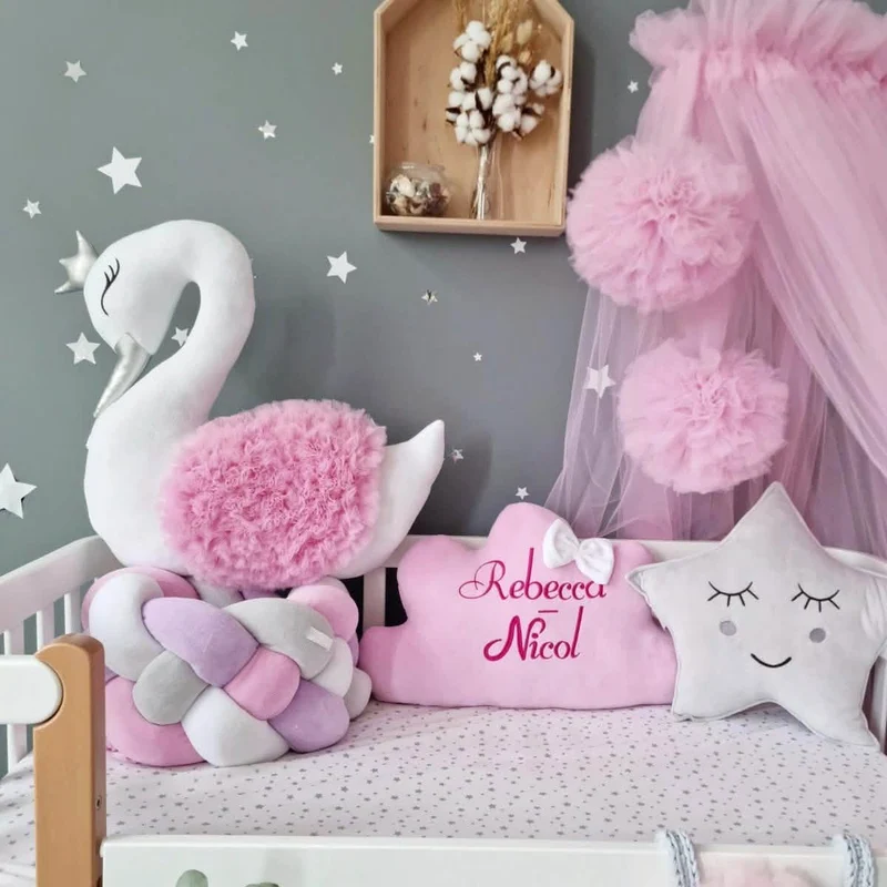 Princess Pillow swan Light blush, side crib pillow