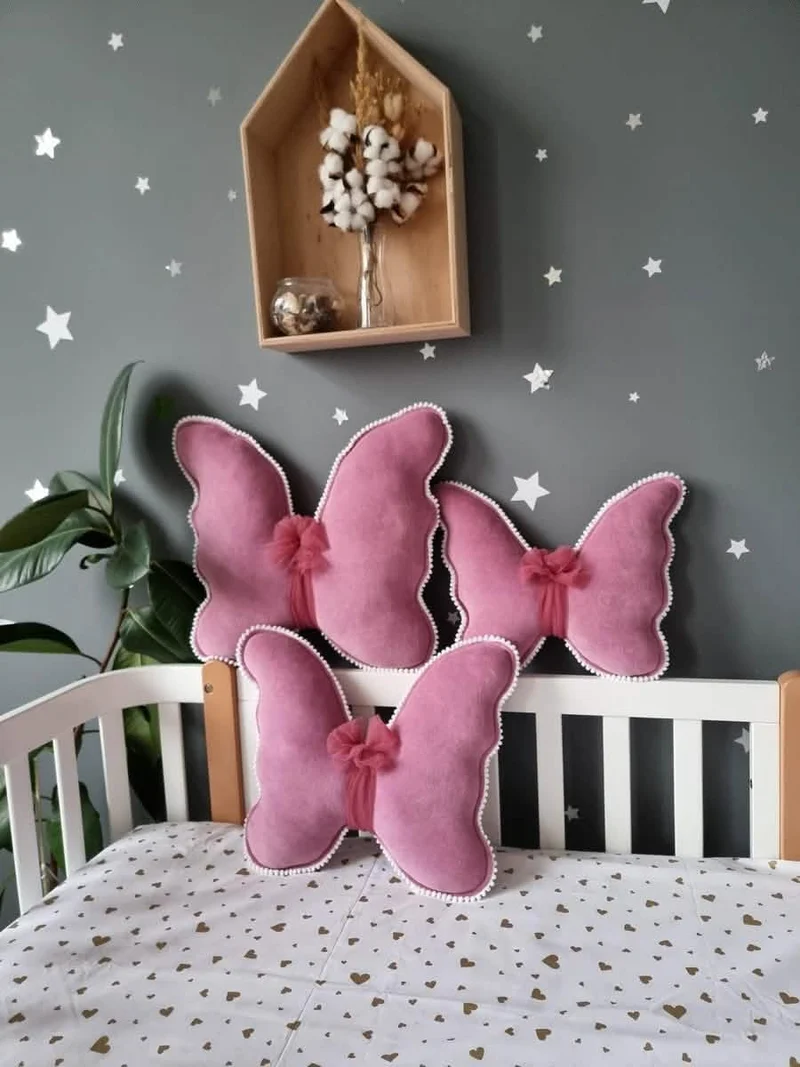 Butterfly pillow blush rose. Nursery decor. Crib pillow