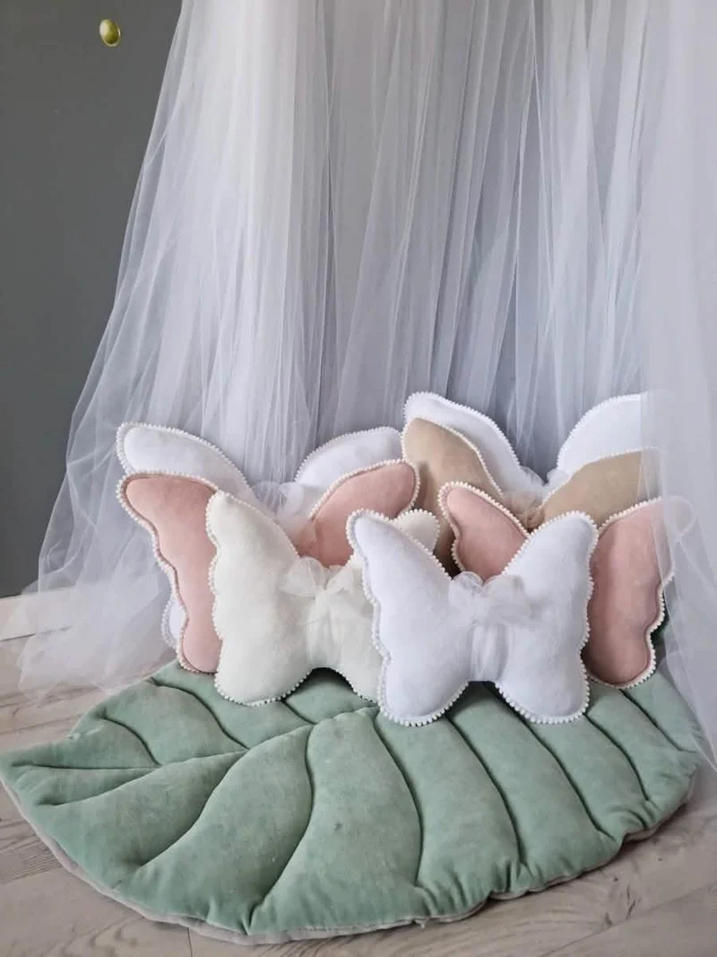 Butterfly pillow blush rose. Nursery decor. Crib pillow
