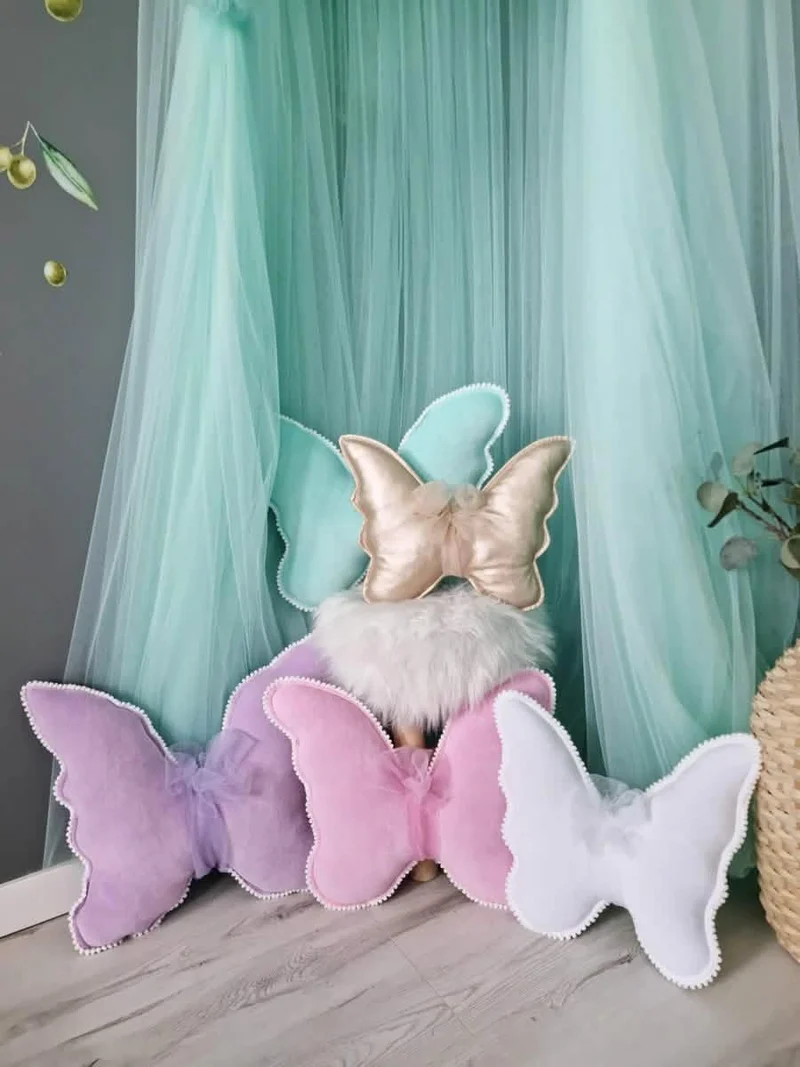 Butterfly pillow blush rose. Nursery decor. Crib pillow