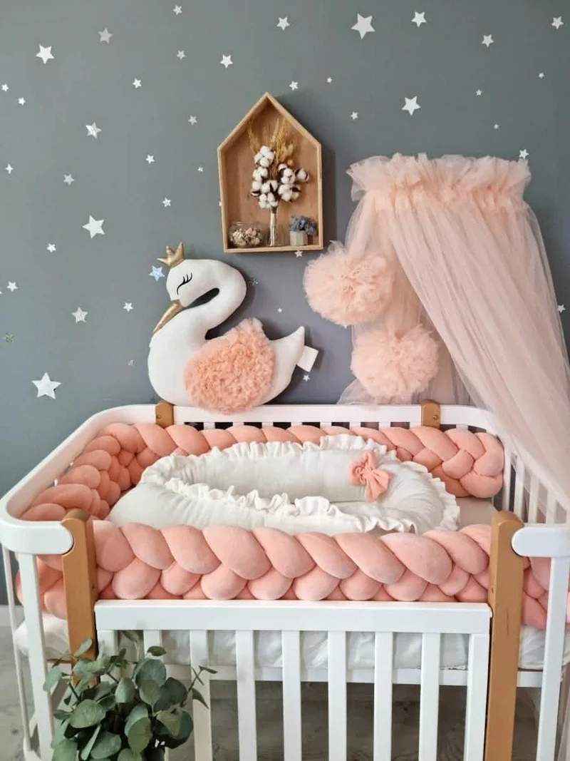 Light Blush pink bed canopy curtains, baby baldachin
