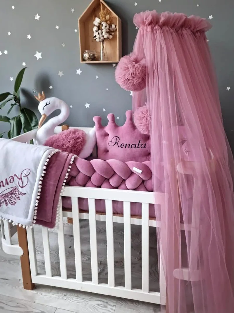 Light Blush pink bed canopy curtains, baby baldachin