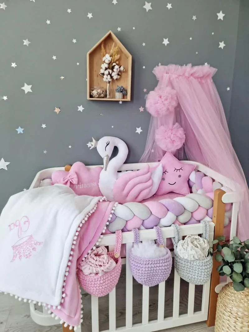 Light Blush pink bed canopy curtains, baby baldachin