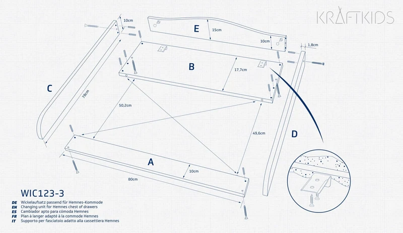 Wickelaufsatz für LOMMARP-Schrank mit 1 Schublade – Wickelfläche 78 × 78 cm