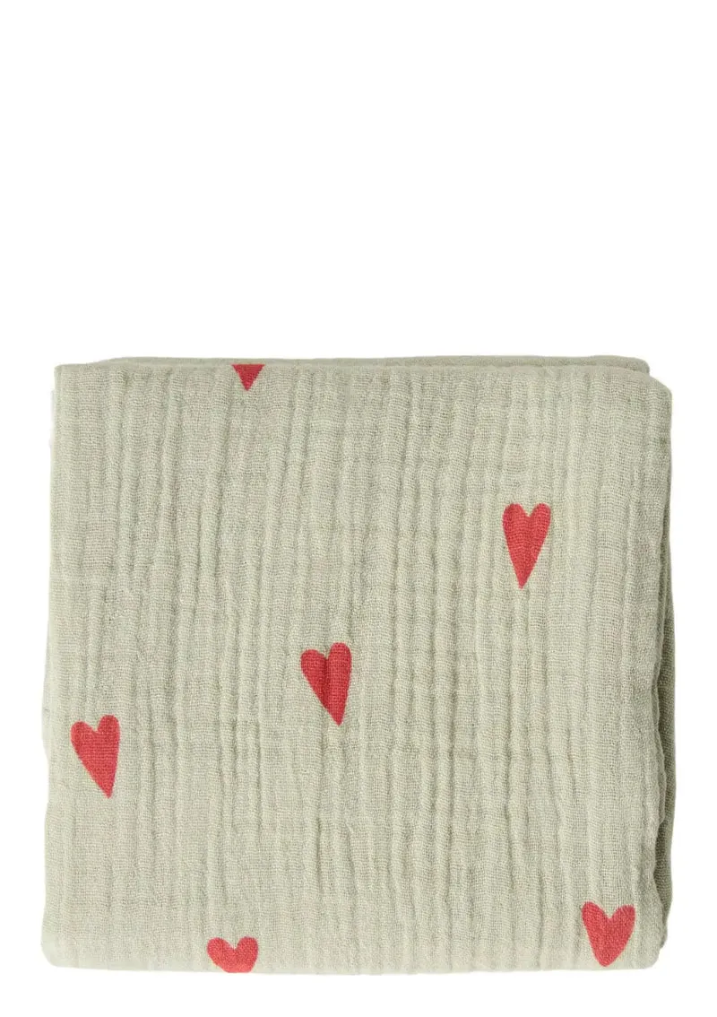 Musselin Mulltuch 'Swaddle Print Medium' Green Hearts 70 x 70 cm