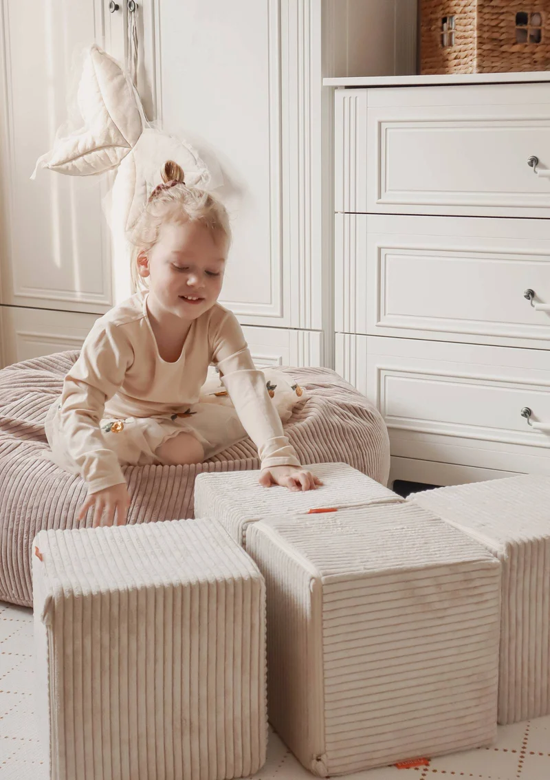 4er-Set Spiel-Elemente 'Cubes' Cord Creme Beige