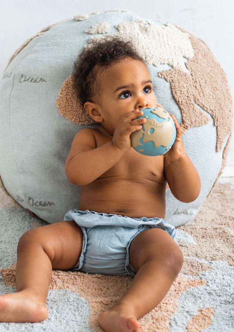 Sitzpouf 'World Map' Natural / Blue