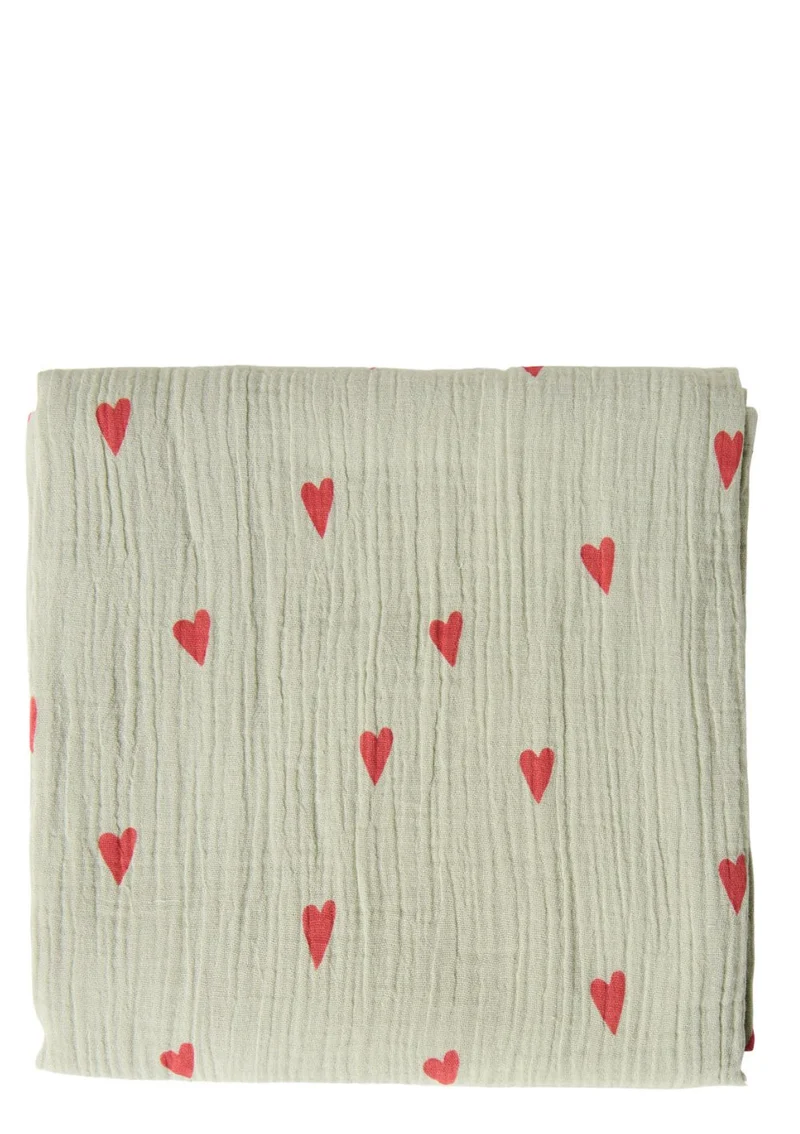 Musselin Mulltuch 'Swaddle Print Large' Green Hearts 120 x 120 cm