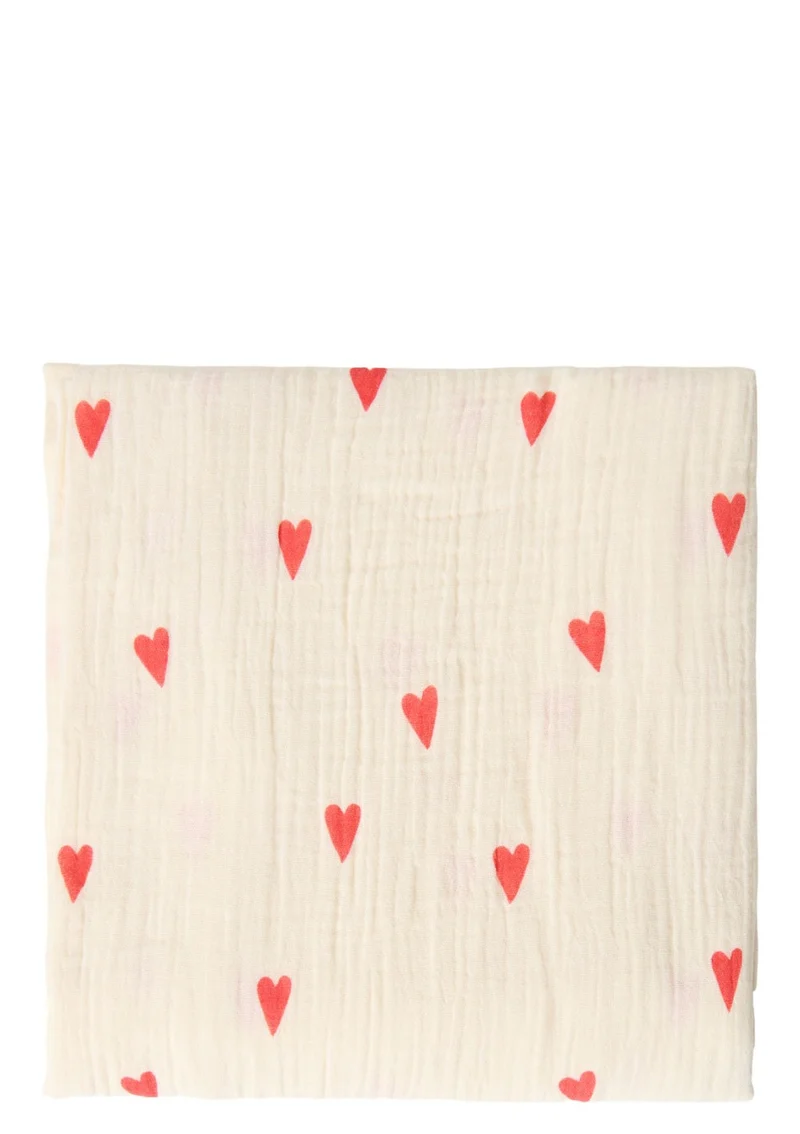 Musselin Mulltuch 'Swaddle Print Large' Beige Hearts 120 x 120 cm