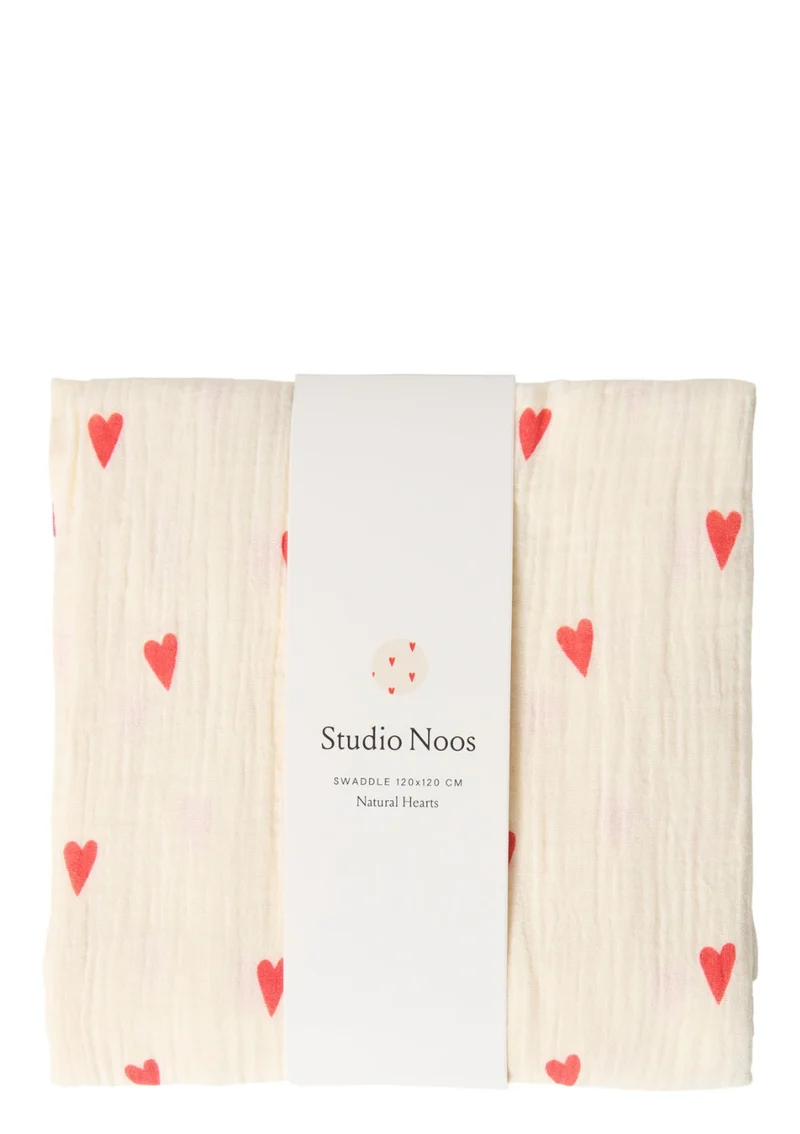 Musselin Mulltuch 'Swaddle Print Large' Beige Hearts 120 x 120 cm