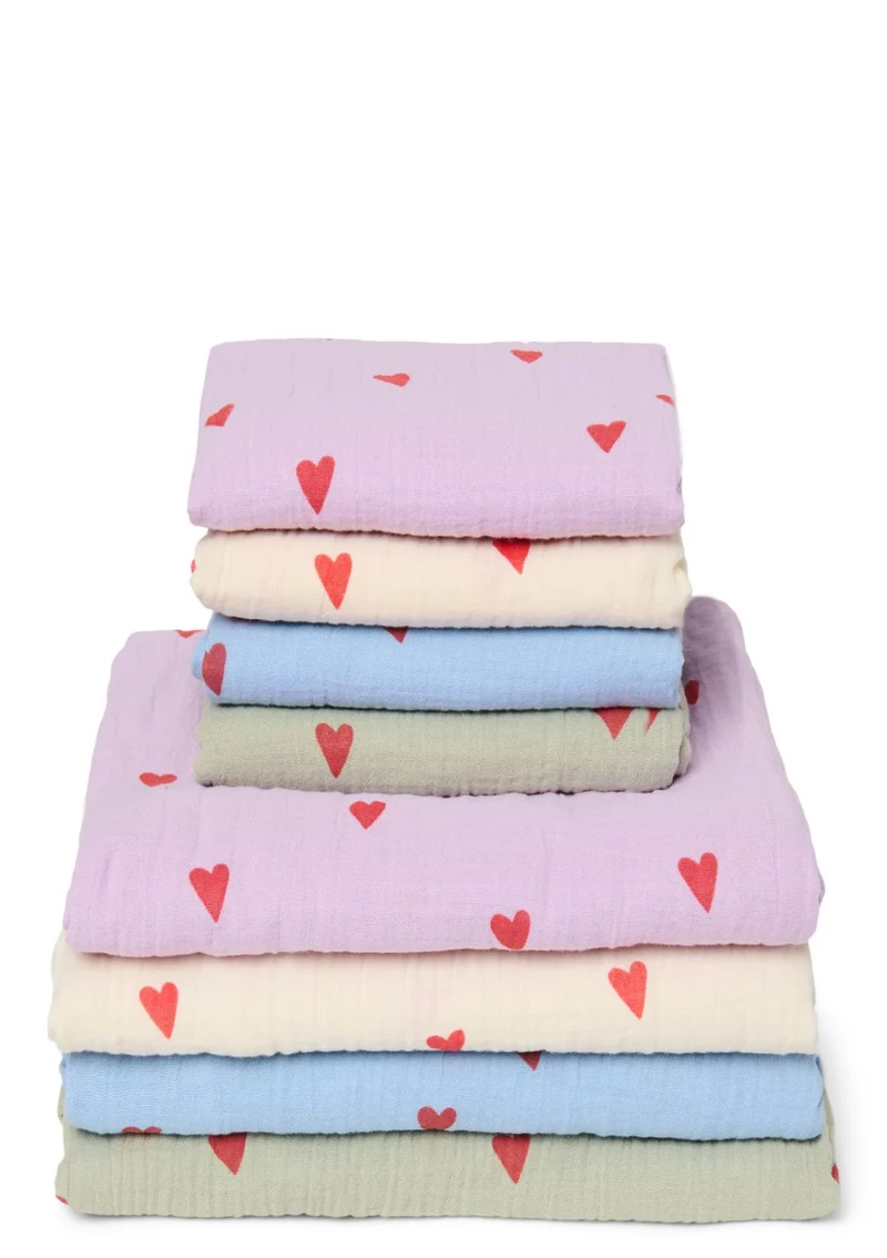 Musselin Mulltuch 'Swaddle Print Medium' Light Blue Hearts 70 x 70 cm
