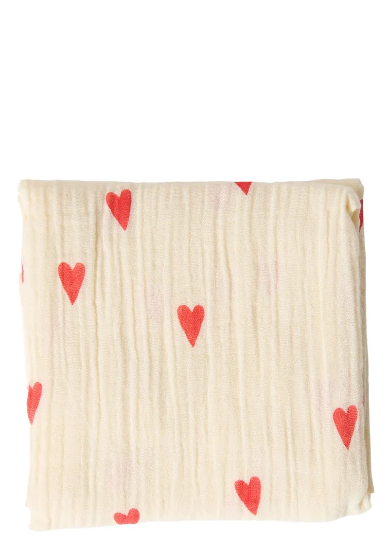 Musselin Mulltuch 'Swaddle Print Medium' Beige Hearts 70 x 70 cm
