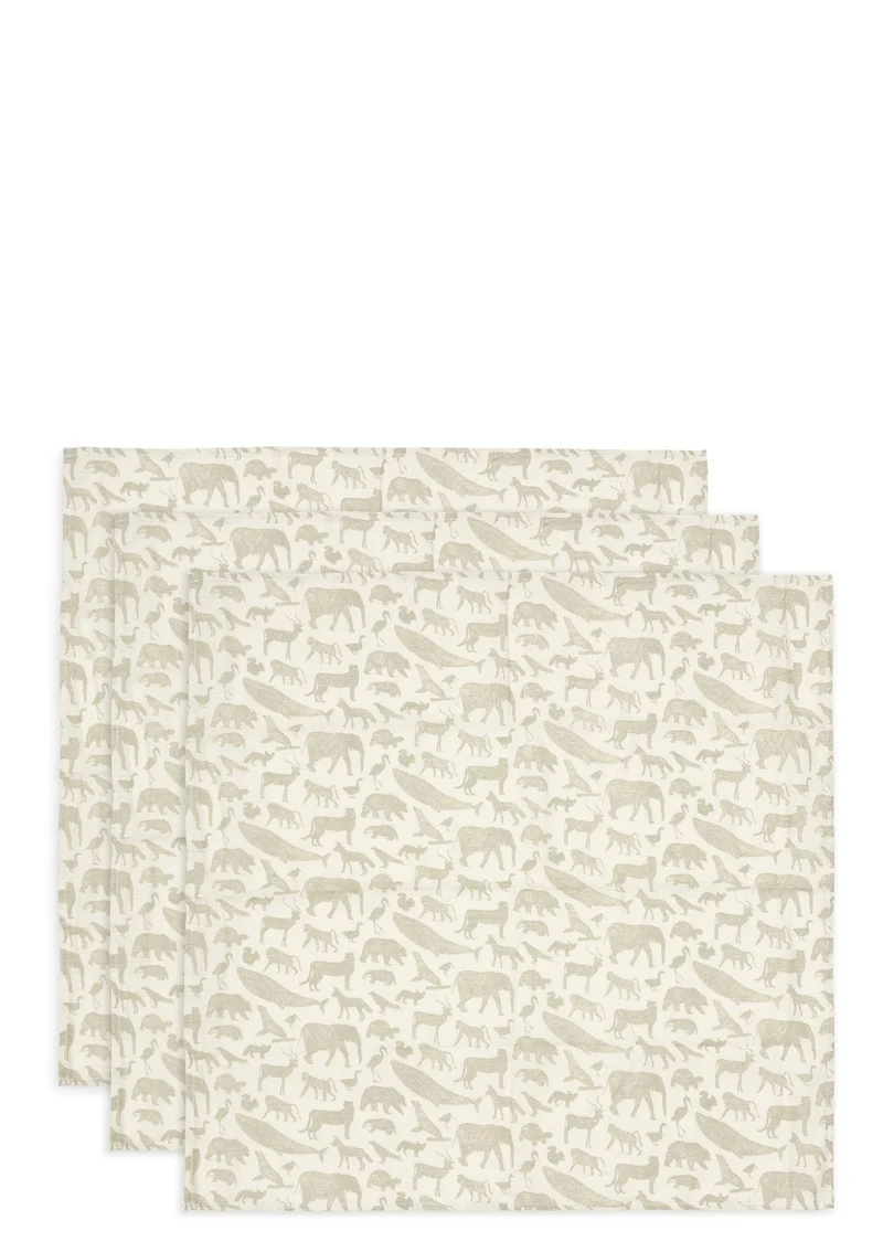 3er-Set Mulltücher 'Animals' Olive Green 70 x 70 cm