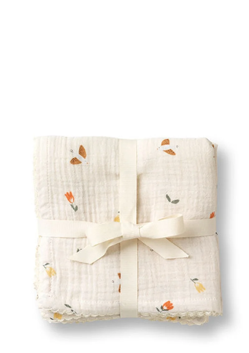 3er Pack Musselin Mulltücher 'Mio' Songbirds 65 x 65 cm