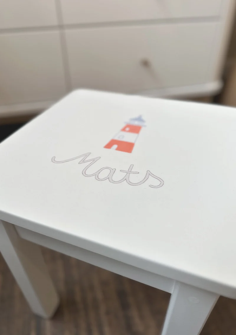 Kinderhocker weiß handbemalt