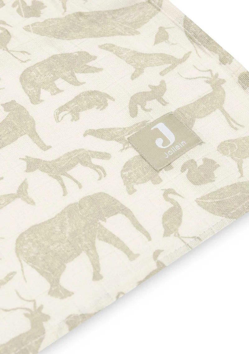 2er-Set Mulltücher 'Animals' Olive Green 115 x 115 cm