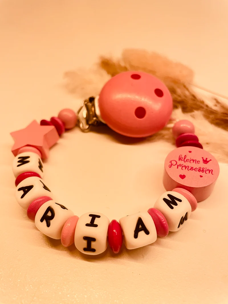 Schnullerkette kleine Prinzessin mit Stern rosa pink