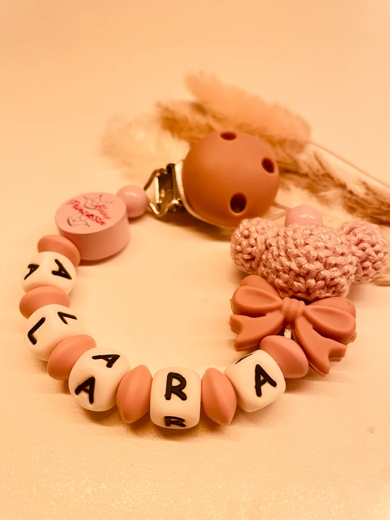 Schnullerkette personalisiert Häkelmaus altrosa kleine Prinzessin