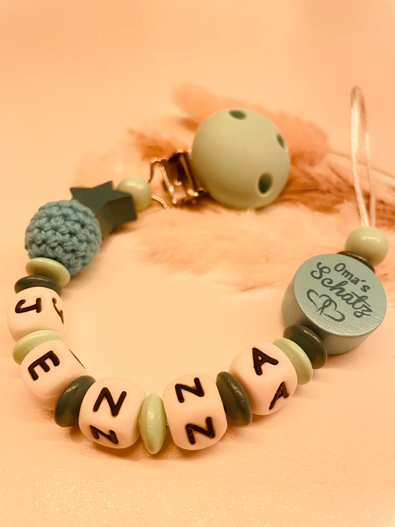 Schnullerkette personalisiert Omas Schatz mint türkis