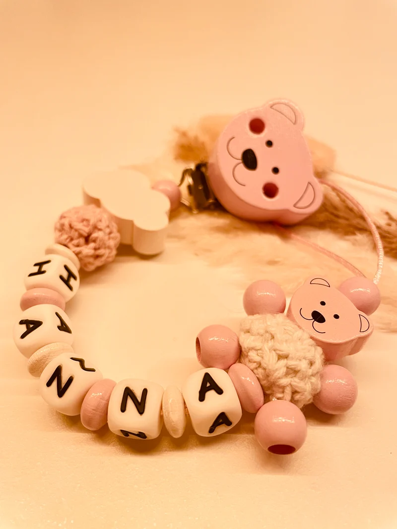 Schnullerkette Bär mit Körper und Wolke rosa